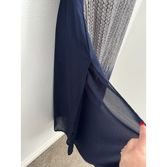 Joban Maxi Dress Bollywood Column Navy Blue Beaded Lightweight Mesh Overlay M - Picture 3 of 7